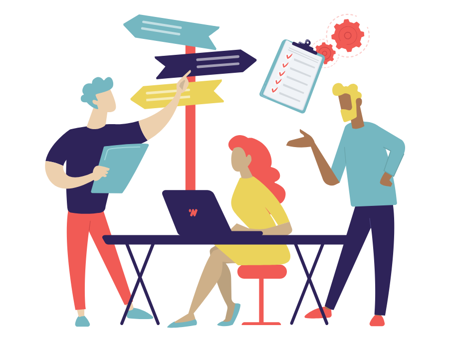 Illustration of an In-Workforce advisory session mapping the path from strategy to implementation, migration, optimisation and managed services
