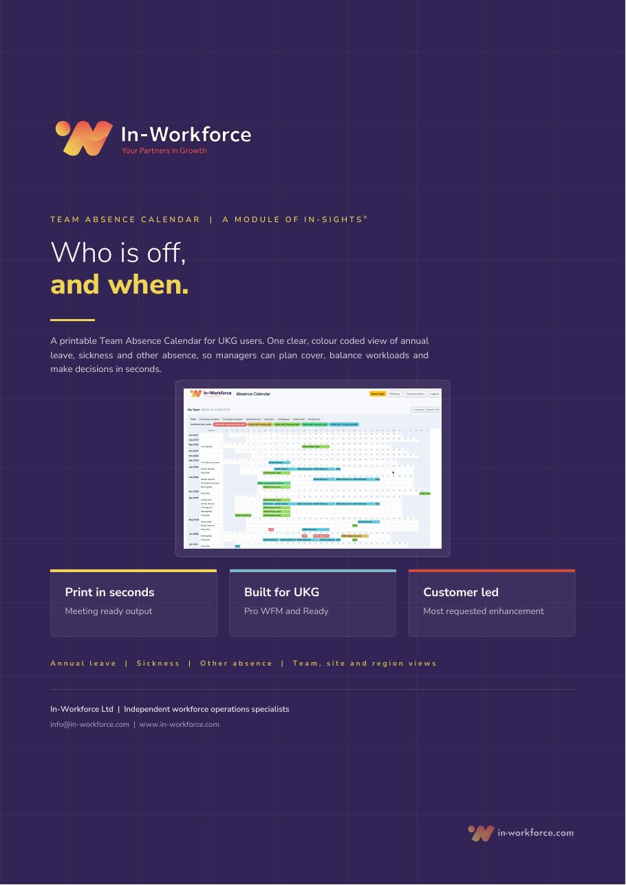 Team Absence Calendar brochure cover, an In-Sights module from In-Workforce